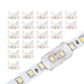 HEYAN 2 Pin 8mm LED Strip to Strip Connectors 20 Pcs Solderless Transparent LED Strip Connector Unwired Gapless Tape Light Connector No Dark Area for COB/SMD Single Color LED Strips