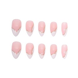 RikView Punta Francesa Presione En Uñas Uñas Falsas Medianas Uñas Acrílicas Blancas Clavos de Almendra Nude Palo En Uñas 24 Pcs/Set