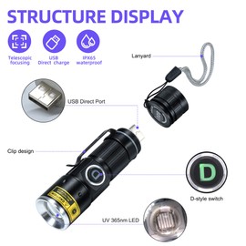 DARKDAWN UV 365nm Black Light Flashlights Wood's Lamp Ultraviolet LED