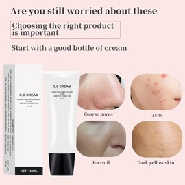 2PCS Skin Tone Adjusting CC Cream SPF 50 Self Adjusting Foundation Sunscreen Primer Moisturizer Brightening Concealer for Mature Skin(Color: Beige)