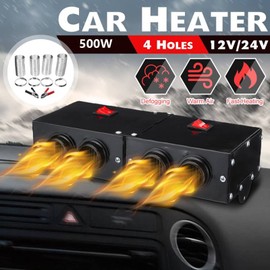Car Heater Windshield De-Icers - Torcarvh Car Defogger 12V 500W Car Heater 2 in 1 Portable Car Heaters and Cooling Fan with Purification for Winter (24V 500W, 4 Holes)