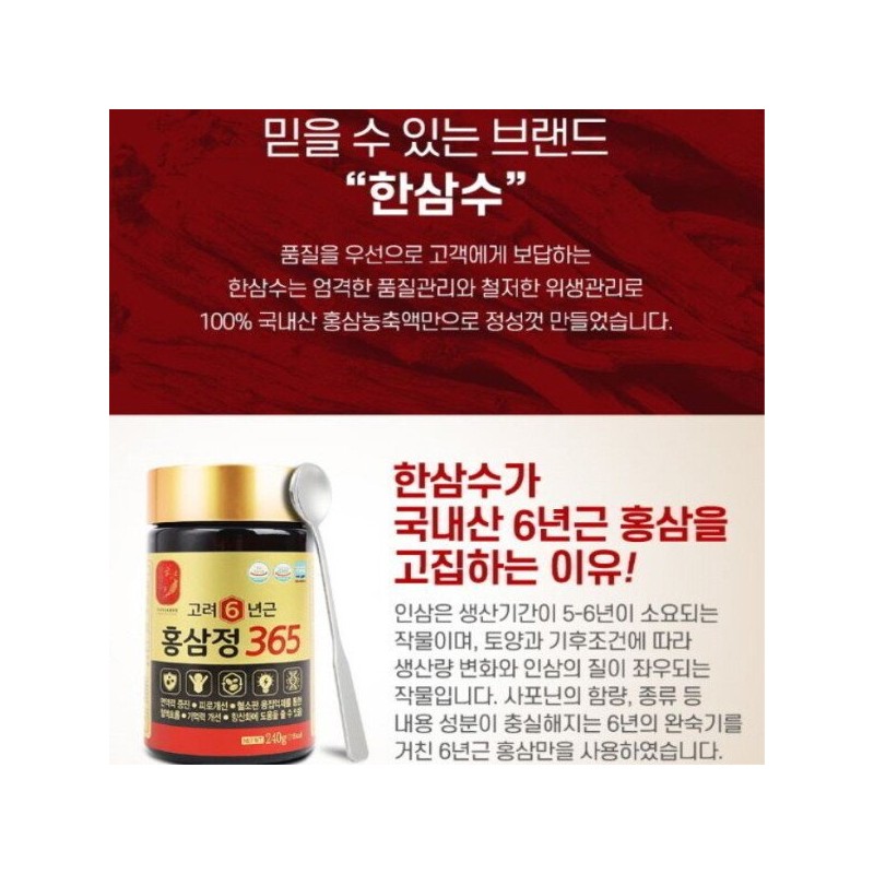 고려홍삼정365 진세노사이드 국산진액 혈액흐름 피로개선 기억력 면역 항산화 240g 4병