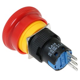 E-outstanding Red Mushroom Cap AC 250V 5A 3Pin 16mm mounting Hole 1NO 1NC Emergency Stop Push Button Switch LA16-11ZS/A