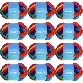 MSD&FT 12 Skeins of Chunky Chenille Yarn,100% Polyester Yarn, arm Knitting Yarn, Beginner Knitting Yarn (8 OZ/Skein) (12-001)