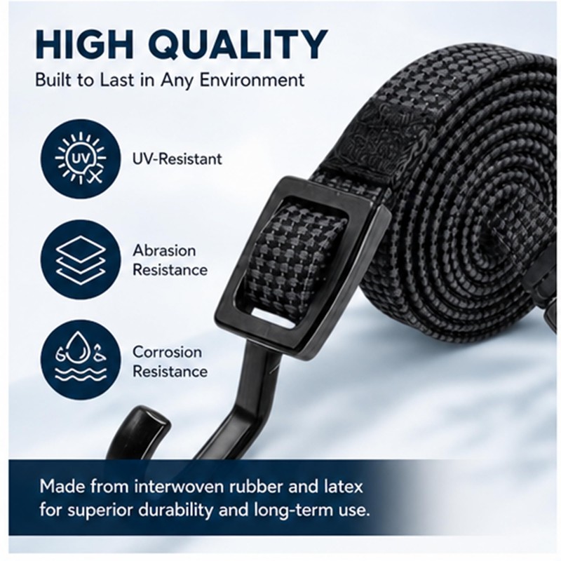 4Pack 100cm Black Bungee Cords with Hooks