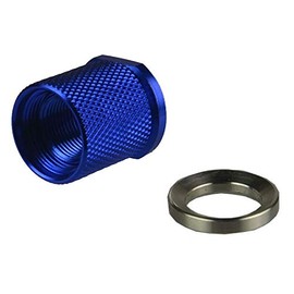 TWP 1/2-28 TPI Thread Protector with 5/8-24 TPI Outside Thread, 1/2x28 TPI to 5/8x24 TPI Convertor. + 5/8x24 TPI Thread Protector and a Crush Washer, Aluminum Blue