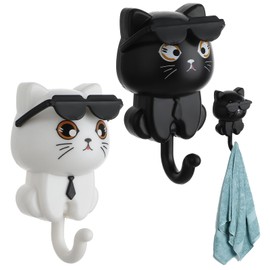 Gjinxi 2PCS Cat Key Holder Cats Key Hooks Sunglasses Cat Hooks Creativity Cats Keys Supplies Adhesive Coat Hook Gra-vity Pet Wall Hook for Wall Decorative Home Storage for Hanging Hat Keys Towel