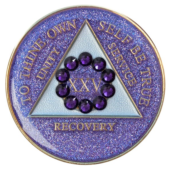 Recovery Mint Sobriety Chip AA Unity Glitter Purple Crystallized (25