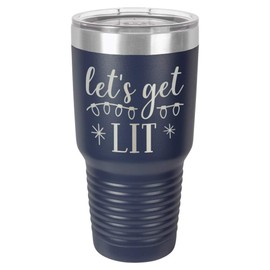 LET'S GET LIT Navy 30 oz Tumbler With Straw and Slide Top Lid | Stainless Steel Travel Mug | Compare To Yeti Rambler