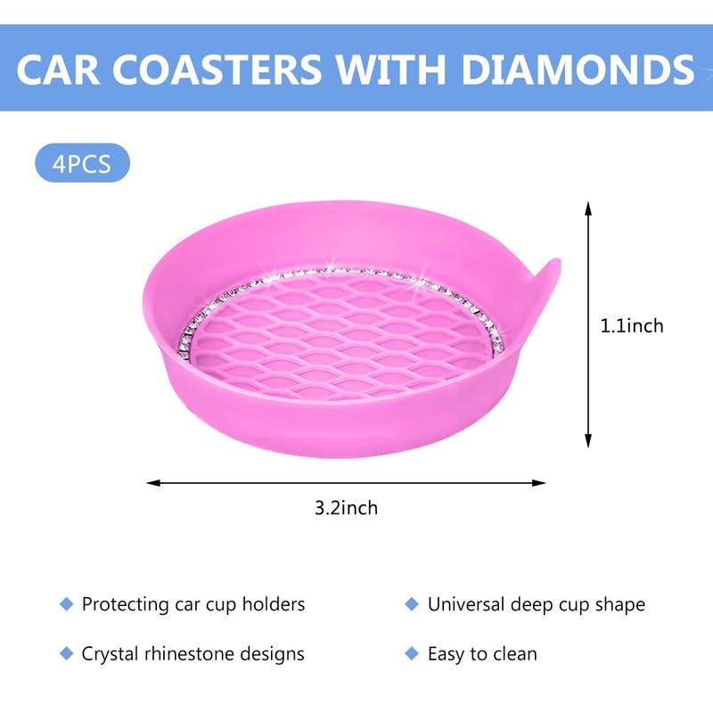 4 PCS Bling Car Cup Coaster, Crystal Rhinestone Cup Holder