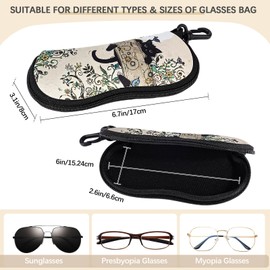 Playexen Soft Glasses Case for Sunglasses Storage Bag Men & Women or Children Ultralight Neoprene Zip Belt Clip Glasses Case Portable Case for Keys Pencils Cards, Beige-Black Cat, m