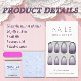 Medium Press on Nails Almond SWEKKE French Fake Nails Light Purple Gradient Full Cover False Nails with Nail Glue Glossy Glue on Nails Acrylic Manicure Artificial Nails for Women Girls 24Pcs