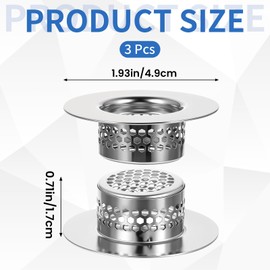3 Pcs Bathroom Sink Strainer Lavatory Sink Drain Strainer Stainless Steel Drain Filter Hair Catcher Mesh Bathtub Drain Cover for Kitchen Slop Pool RV Sinks Utility Mop Laundry Fit Hole Size from 1.25"