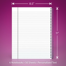 Custom Left Handed Spiral Notebook Journals with Pastel Colored Covers - 6 Pack of 8.5" x 11" – College Ruled, Hard Cover, 50 Sheets Per Book – For Journaling, Office, School Supplies, etc.