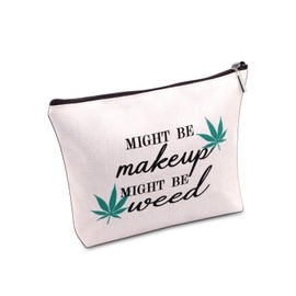 JXGZSO Funny Weed Makeup Bag with Zipper Gifts for Women Might Be Makeup Might Be Weed Cosmetic Bag