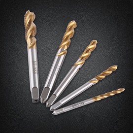 Tap Drill, 5pcs/lot Titanium Coated HSS Tap Set Spiral Fluted Taps M3 M4 M5 M6 M8 Tap Tool
