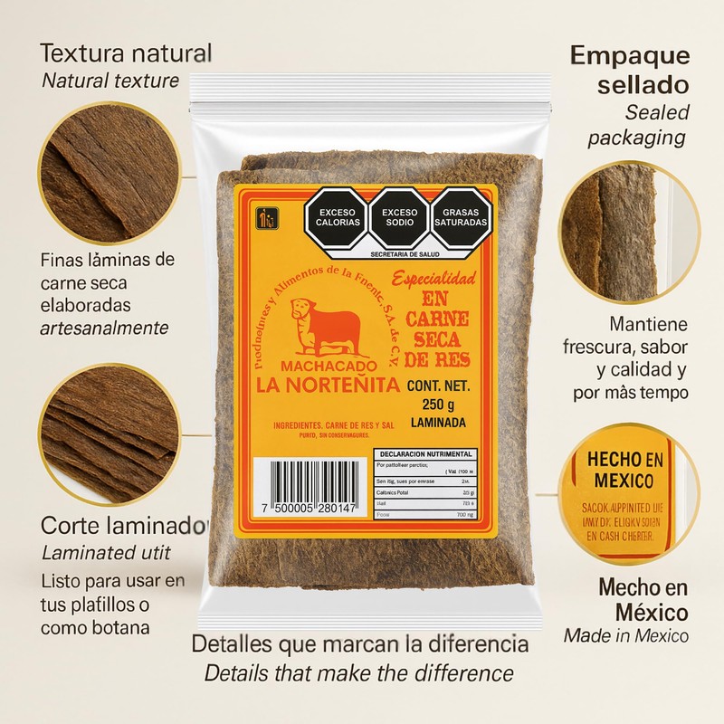 Sliced Beef Jerky - LA NORTENITA Machacado Carne Seca De