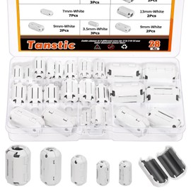 Tanstic 28Pcs White Clip-on Ferrite Ring Core RFI EMI Noise Suppressor Cable Clip for 3.5mm 5mm 7mm 9mm 13mm Diameter Cable