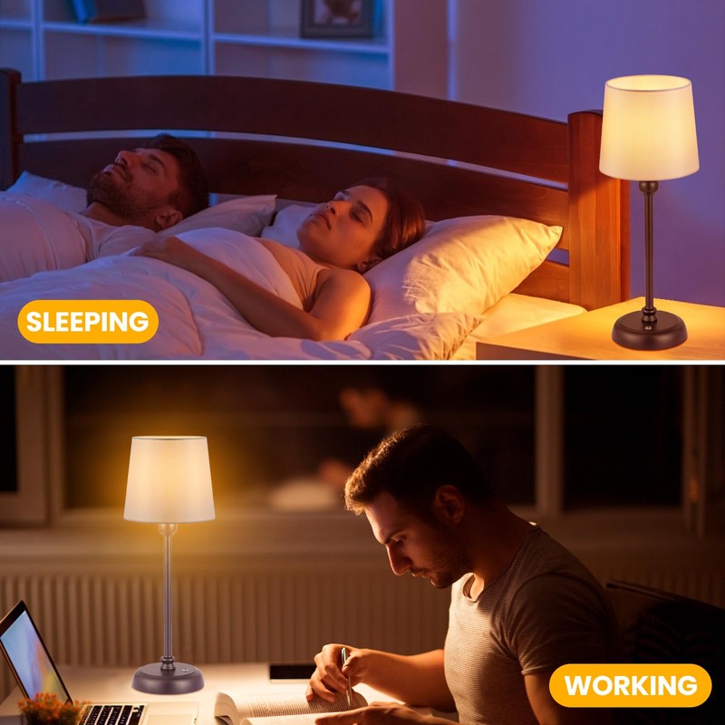 Small Cordless Table Lamp Touch Control, 6000mAh Battery Powered, Low