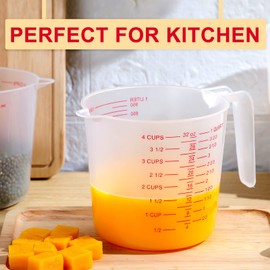 Fabbay 24 Pcs 4 Cup Capacity Plastic Measuring Cup 32 Oz/ 1000 ml Clear Graduated Measuring Cups Plastic Mug with Spout and Handles Ounce and Ml Cup Marking for Recipe Ingredient, Flour, Water, Liquid
