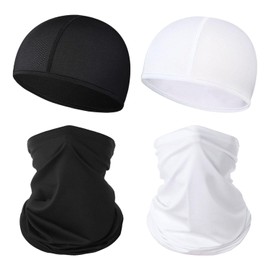 VEHYEGOI 2Pcs Cycling Helmet Inner Caps, 2Pcs Cycling Masks, Black Bandana, Bandana For Cyclists, Summer Headwear For Men, Cycling Sun Protection Bandana, Quick Drying Sports Bandana