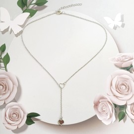 Heart Penant Necklace, Boho Love Heart Lariat Y Shape Necklace Chain Jewellery for Women Girls Teens (Silver)