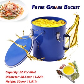Fryer Grease Bucket, 6Gal/22.7L Oil Disposal Caddy Steel Fryer Oil Bucket w/Lid Lock Clips Oil Transport Container Oil Caddy with Filter Bag for Hot Cooking Oil Filtering