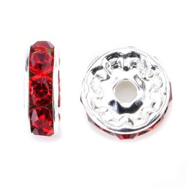 Allb 100Pcs Rondelle Spacer Beads 6mm Silver Plated Czech Crystal Rhinestone for Jewelry Making Loose Beads for Bracelets, red