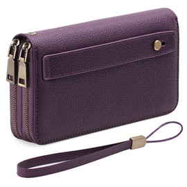 GAEKEAO Wallet for Women Clutch RFID Blocking Leather Wristlet Purse Large Capacity Credit Card Holder with Grip Hand Strap