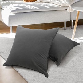 Betadistor Cushion Covers 2pc set (45 x 45 cm) Solid Dyed Cotton Canvas, Decorative Large Square Washable Throw Pillow Cases for Living Room, Sofa, Bedroom, Home & Hotel, Charcoal Grey, 519-0402