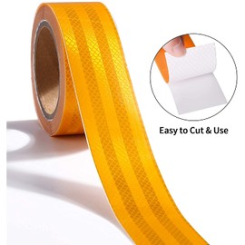 XFXIA Reflective Tape, Waterproof Self Adhesive Dot Reflective Tape Outdoor Safety Caution Reflector for Trailers, Bikes, Cars（Yellow, 1 Inch x 65 Feet）