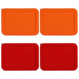 Sophico 3 Cup Rectangle Silicone Storage Cover Lids Replacement for Pyrex 7210-PC Glass Bowls (Container not Included) (RED-ORANGE, 4 Pack)