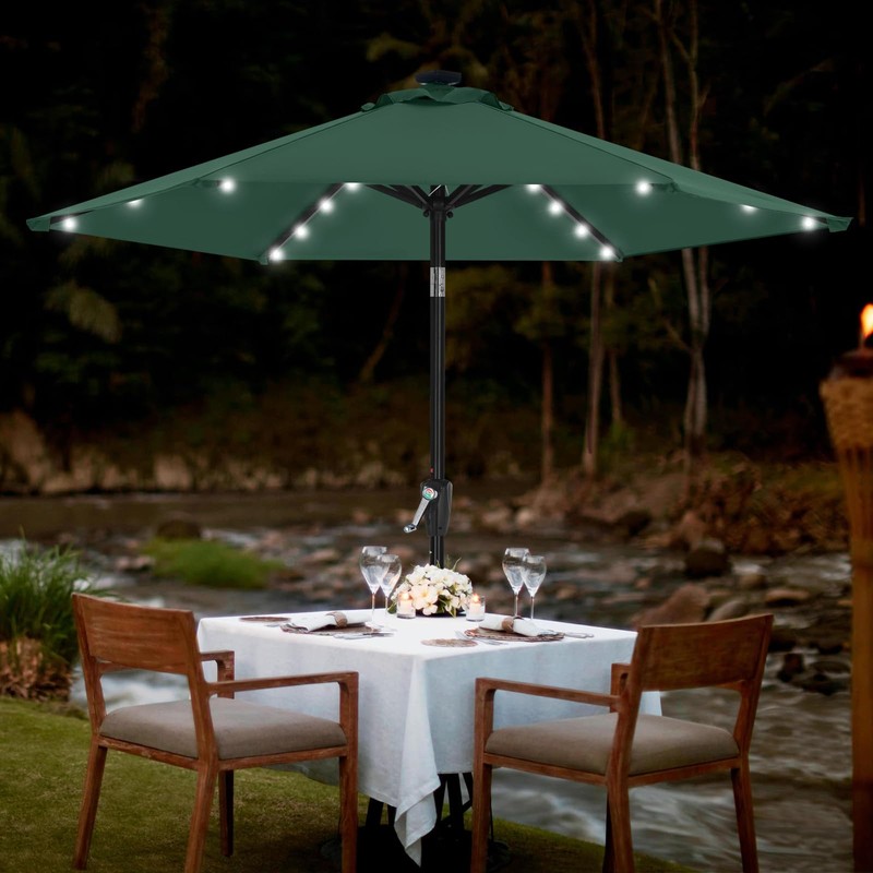 MASTERCANOPY Patio Umbrella with Solar LED Lights (7.5ft,Forest Green)