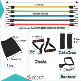 GOCART WITH G LOGO 9 pcs Resistance Band Set - with Door Anchor, Handles, Stackable Up to 80lbs - for Resistance Training, Physical Therapy, Home Workouts