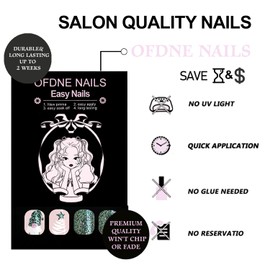 Christmas Press on Nails Short Square OFDNE Green Glitter Fake Nails False Nails with Designs Gnome Santa Xmas Tree Shimmer Glossy Glue on Nails Stick on Nails for Women Girls 24 Pcs