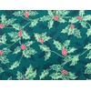 Christmas Fabric - Holly & Berry Metallic Gold Leaf Print