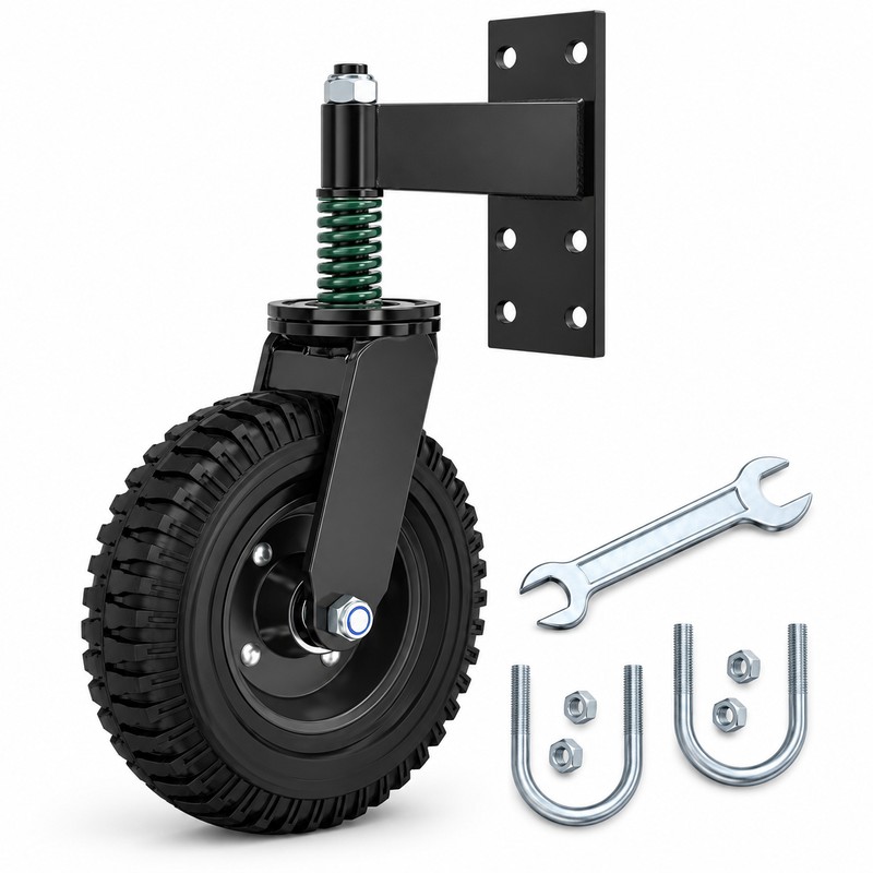Heavy Duty 8-Inch Gate Support Wheel with Solid Rubber Roller,