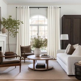 Ivory Linen Curtains 96 Inches Long 2 Panels for Living Room Sliding Glass Door Light Filtering Drapes 96 Inch Length Neutral Farmhouse Cream Colored Grommet Non-See-Through Curtain for Office 52x96