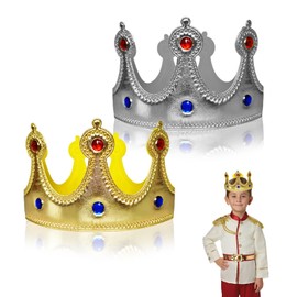XNIVUIS Gold Silver King Crowns for Kids Adults,Birthday Party Hat,Cloth Birthday Crown,Prince Dress Up Tiara,Birthday Party Coronation Decoration Supply, for Holiday Festival Party Favors(2 PCS)