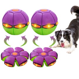 FlidRunest 2 Pack Two-Toned Pet Toy Flying Saucer Ball Dog Balls, Dog Flying Disc Toy, Flying Saucer Ball Dog Toy Outdoor Sports, Medium Large Dogs Toy Ball (3 Lights)