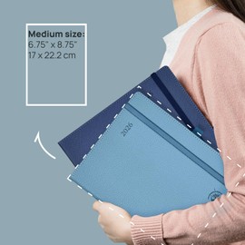 POPRUN 2026 A5 Week to View Diary (22 x 16.5 cm) Hardback Diary Horizontal Weekly Planner 26 Pieces Inner Pocket 100gsm Paper (Lavender)