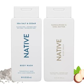 Native Gel de baño, paquete de 2: limpiador corporal limpio de 18 oz con sándalo, manteca de karité, sal marina y cedro, fórmula sin sulfatos ni parabenos para todo tipo de piel