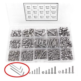 500PCS Pan Head Hex Socket Screws Stainless Steel Screw Nut Assortment Kit for Automobile Making M3 M4 M5