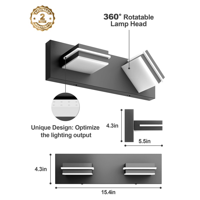 VOLISUN Modern Bathroom Vanity Light Fixtures (2-Light, 15.5-Inch), 5CCT Dimmable