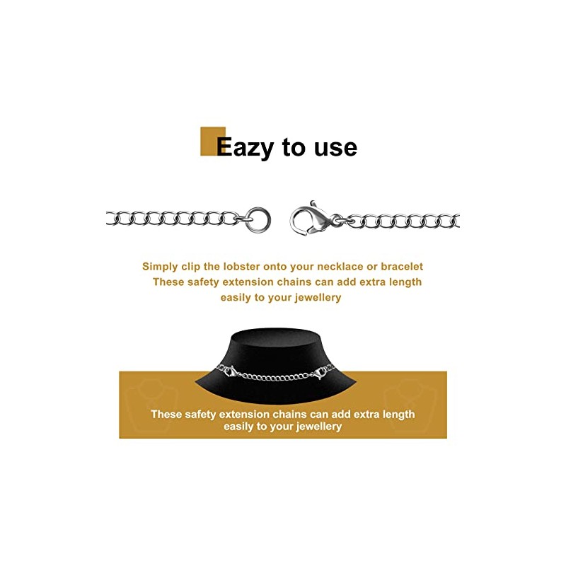 Necklace Extenders, 10Pcs Stainless Steel Silver Necklace Bracelet Anklet Extension