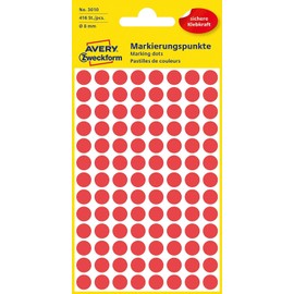 Avery 32-301 Dots/Circle Labels - Red (Diameter 8 mm, 70 Labels per Sheet, 560 Labels Total)