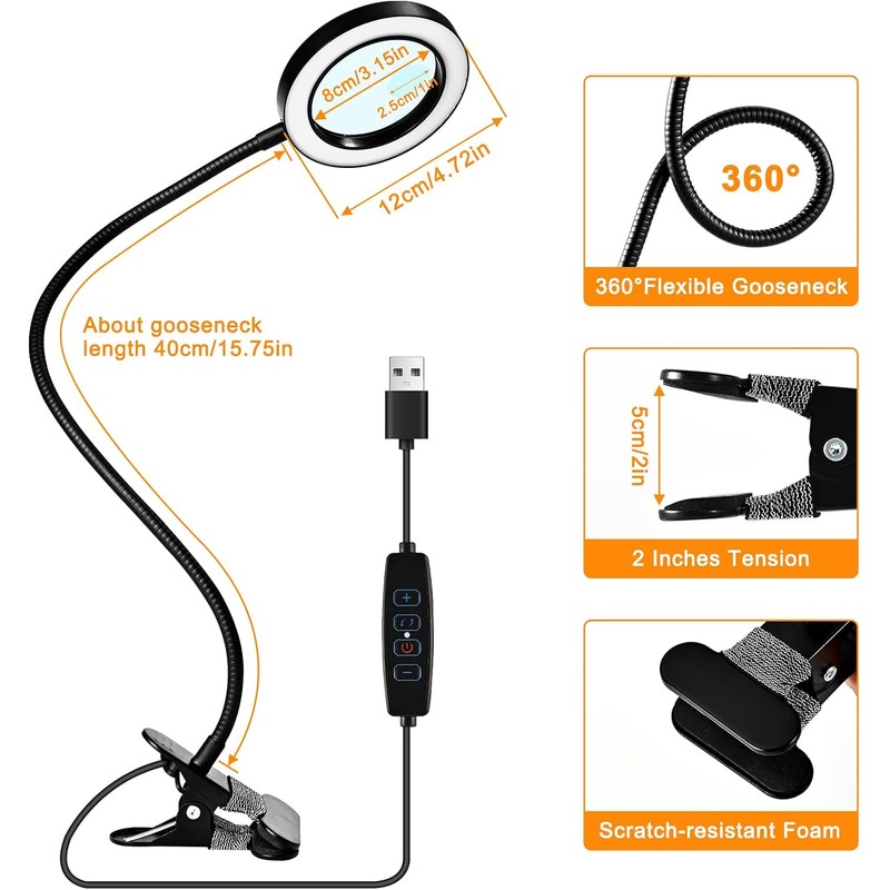Lupa de Mesa con Luz LED 10X y Cuello de