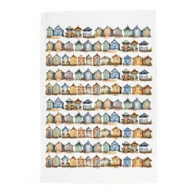 Purely Home Beach Huts Tea Towel - Coastal Beach Huts Seaside Gift/Present - Large Panama Cotton Kitchen Dish Towel/Drying Cloth - 67cm x 45cm