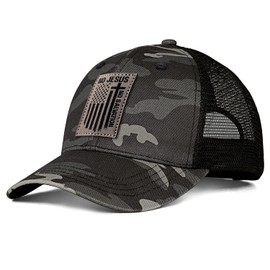 Christian Hat for Men - Jesus Cap - Faith Over FearCotton Baseball/Trucker Hat - Christian Gifts - Leather Patch Cross Hat,American Flag Hats for Men,Comfortable & Breathable Camouflage