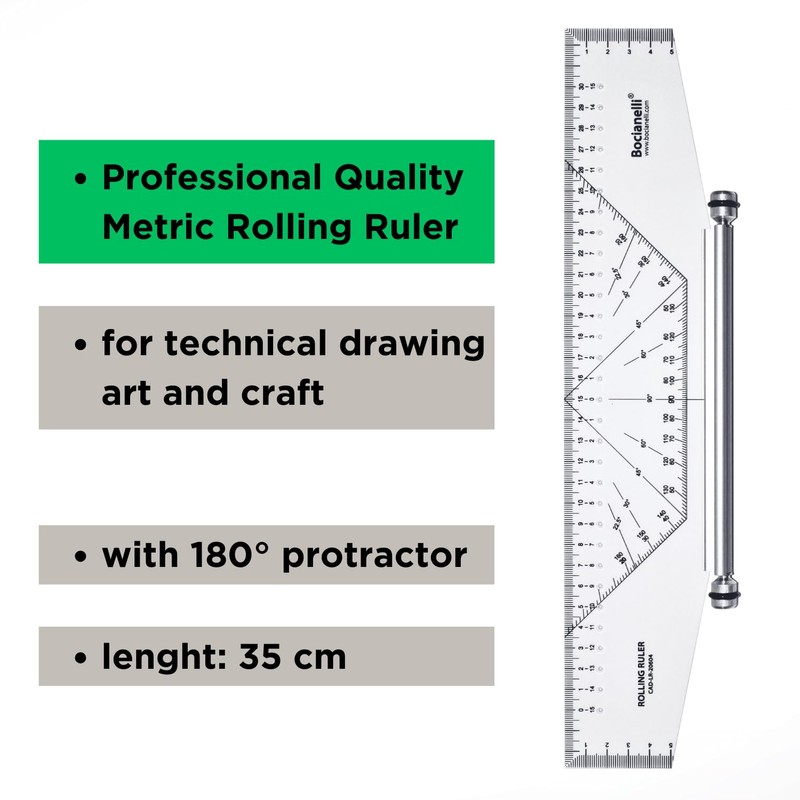 Professional Rolling Ruler, 35 cm, Technical Drawing Ruler, Parallel Ruler,